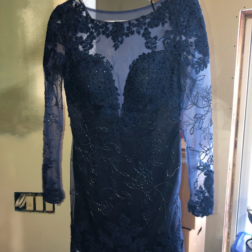 Navy blue long sleeve lace dress